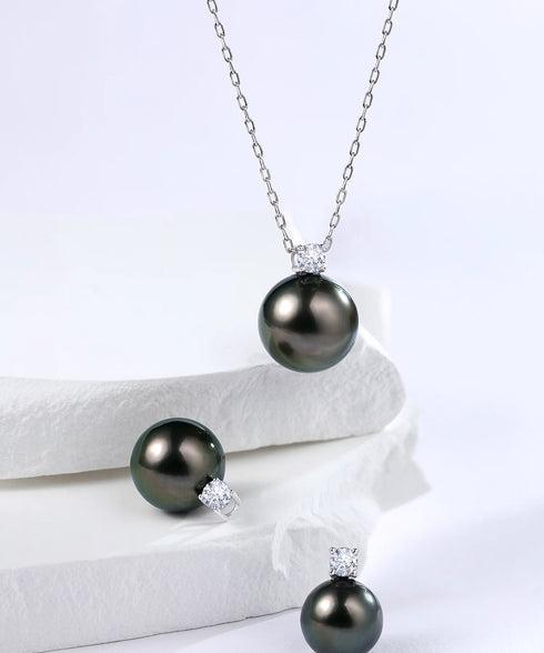 Tahitian Pearl Sasha Zirconia Earrings in Sterling Silver